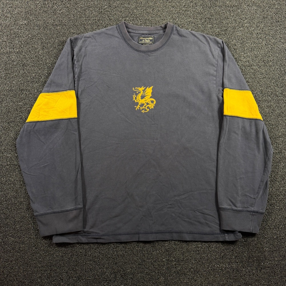 Vintage Abercrombie & Fitch Mens L Long Sleeve Wyvern Dragon Graphic Navy Yellow